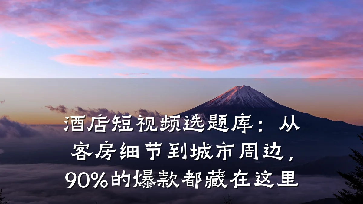 酒店短视频选题库:从客房细节到城市周边,90%的爆款都藏在这里
